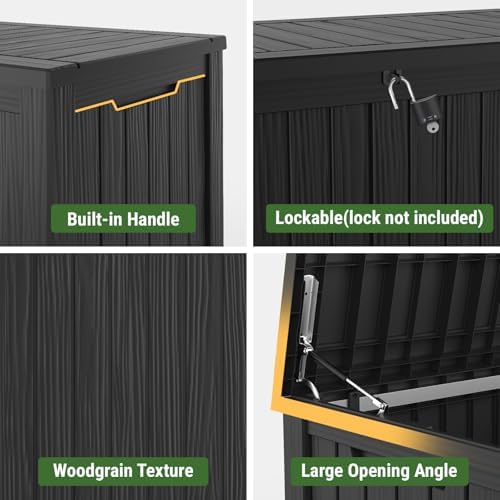 Mars Villa 180 Gallon Outdoor Storage Box, Deck Box Waterproof, Black