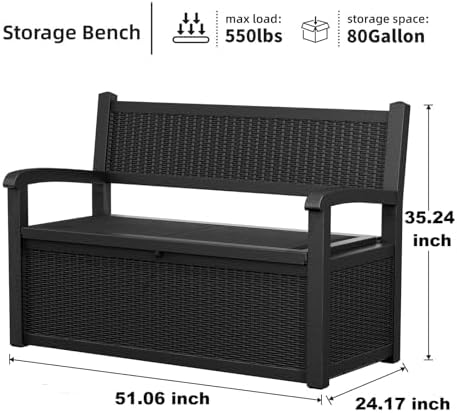 ROJIK 80 Gallon Storage Bench Deck Box Outdoor with Armrests,Storage Furnitur...