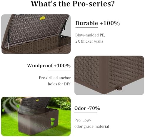 Outdoor Storage Box Waterproof, 180 Gallon Pro Lockable Resin Deck Box Large,...