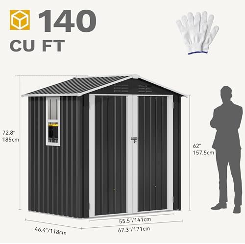 DWVO 6x4ft Metal Outdoor Storage Shed with Window, Lockable Tool Storage Shed...