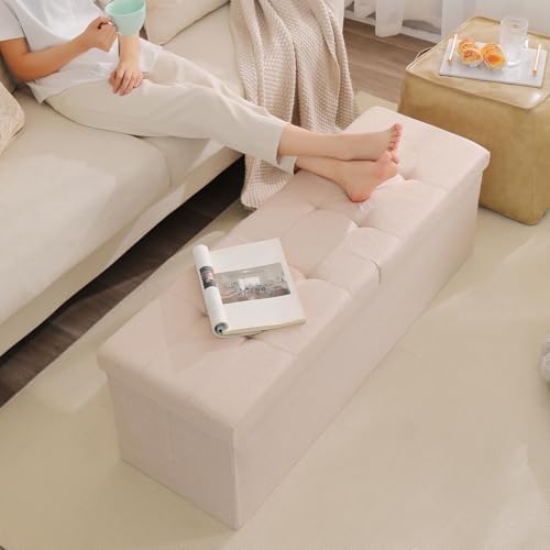 Storage Ottoman Bench Foldable Footrest Foot Stool, 45" Fabric Black