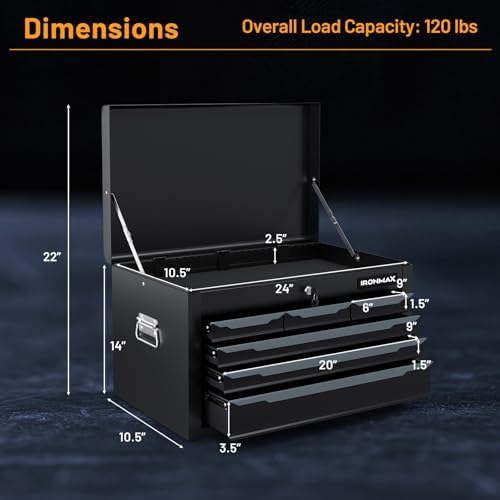 Goplus Tool Box, 24” 6-Drawers Steel Tool Chest w/Top Tool Tray,Automatic Loc...