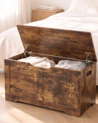 Timberer 31.5" Storage Chest with 2 Safety Hinges, Wooden Storage Trunk