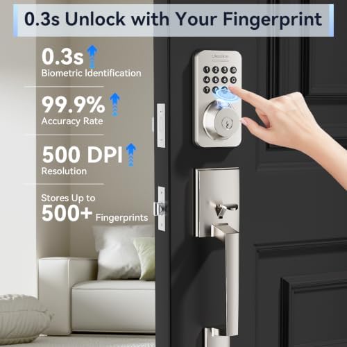 Ulecoce U68H Fingerprint Deadbolt Door Lock for Front Door with Handle