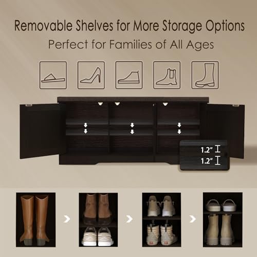 DINZI LVJ Shoe Storage Bench with Cushion, Door, Espresso Oak 39.4"LX17....