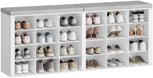 Hzuaneri Shoe Storage Bench with Cushion, Storage Bench with 24 Cubbies
