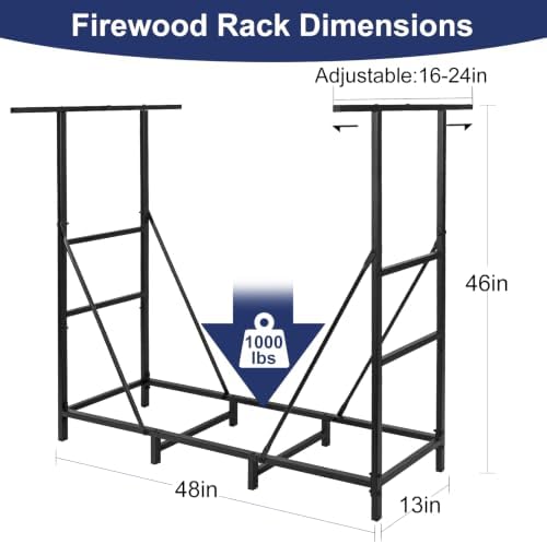 HONEST OUTFITTERS 4ft Firewood Rack Outdoor, Adjustable Heavy Duty Firewood H...