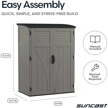 Suncast 54 Cu Ft Medium Vertical Storage Shed, Stoney, Made in USA