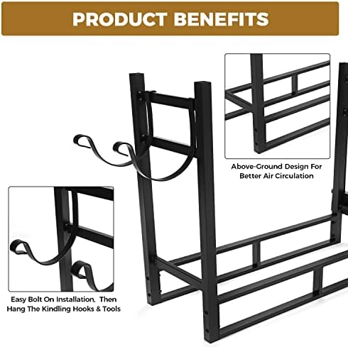 HECASA 33 Inch Firewood Rack w/Kindling Holder Include Shovel Poker Tongs Bru...