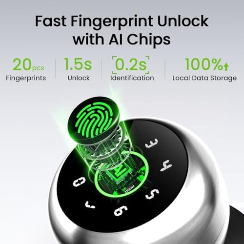 GHome Smart Fingerprint Door Lock, 4 in 1 Smart Fingerprint Door Knob with Ke...