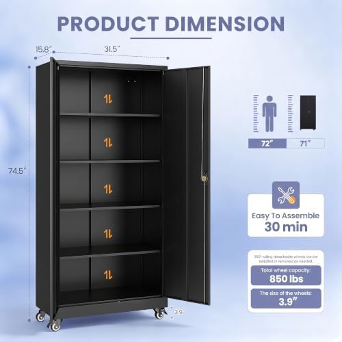 Metal Garage Storage Cabinet with Locking Doors and Adjustable Shelves, Wide ...