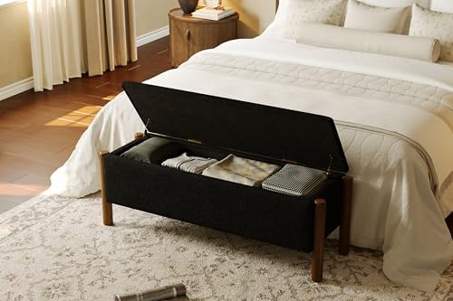 Modern Storage Benches with Walnut Wood Legs, 47'' Ottoman Bench with...