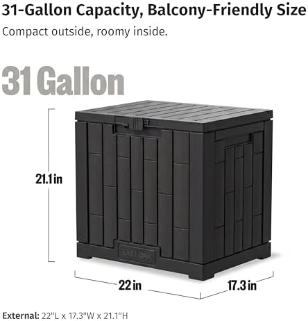 EAST OAK 31 Gallon Outdoor Storage Box, Waterproof Deck UV-Resistant Resin Bi...