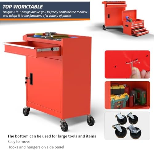 5-Drawer High Capacity Rolling Tool Chest, Removable Cabinet Storage Tool Box...