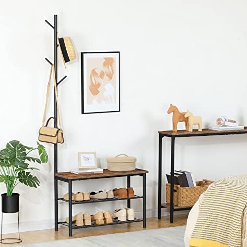 HOOBRO Coat Rack Shoe Bench, 3-Tier Shoe Rack, Industrial Storage Bench