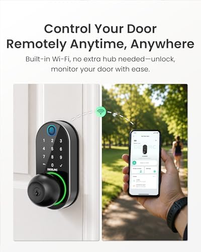 DESLOC D212 Fingerprint Door Knob Lock, Built in WiFi, 8-Month Battery