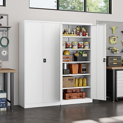 Yizosh Metal Garage Storage Cabinet with Lock, 72" Locking Tool Cabinet ...