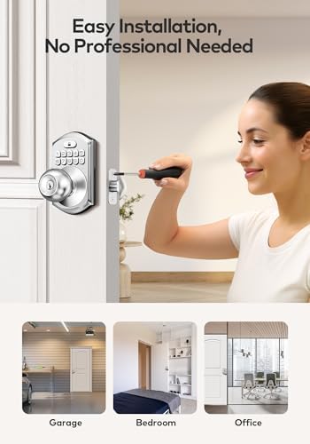 TEEHO TE003 Keypad Door Knob Lock, Keyless Entry Door Handle, Satin Nickel