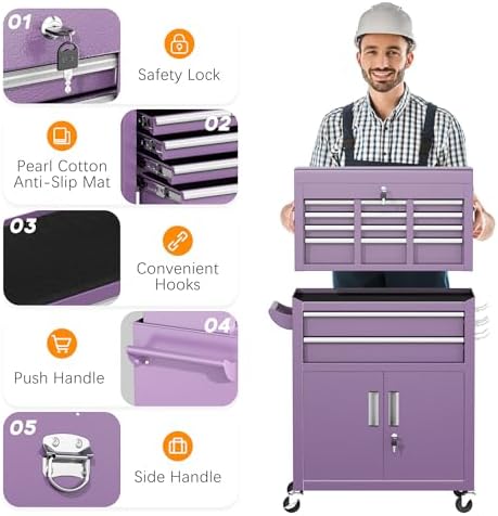 INTERGREAT Tool Chest, Assembled 8-Drawers Rolling Tool Chest with Wheels, De...