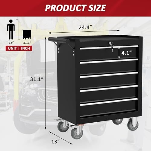 5 Drawers Rolling Tool Chest with Wheels, Portable Rolling Tool Boxes with Wh...