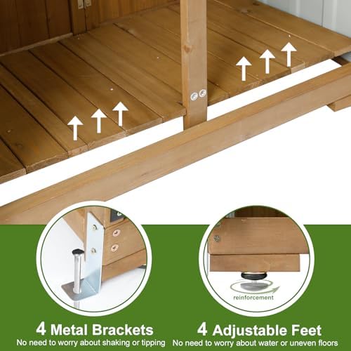Wood & Metal Outdoor Storage Cabinet with Waterproof Roof, Garden Tool Sh...
