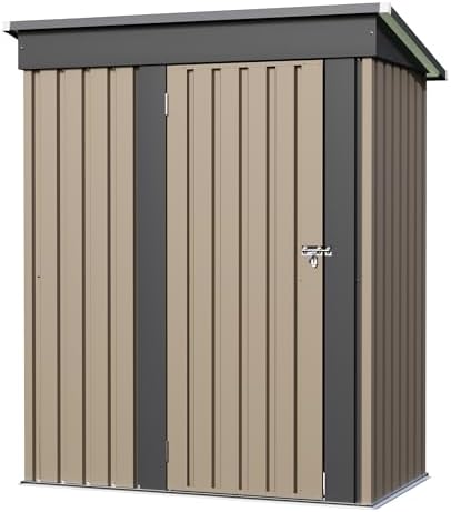 JUMMICO Metal Outdoor Storage Shed 5 x 3 FT Metal Shed with Lockable Door,Wat...