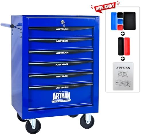 Heavy Duty 6-Drawer Rolling Tool Chest, Key Lock Tool Storage Cabinet with Lo...