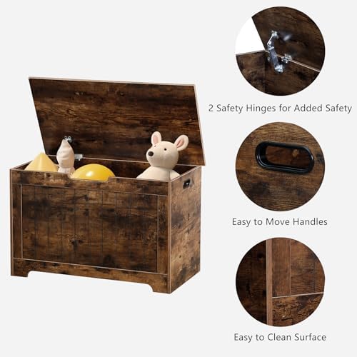 LEMY Storage Chest Bench, Wooden Trunk Box with 2 Safety Hinges, Modern Organ...