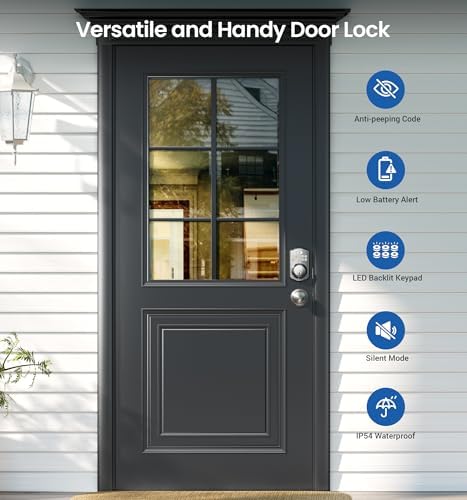 Veise KS01C Keyless Entry Deadbolt Door Lock with Knobs, Satin Nickel