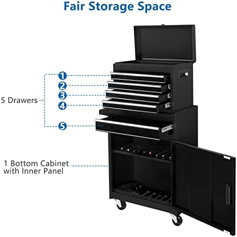 TUFFIOM 5-Drawer Rolling Tool Chest, Tool Storage Cabinet w/Drawers, Lockable...