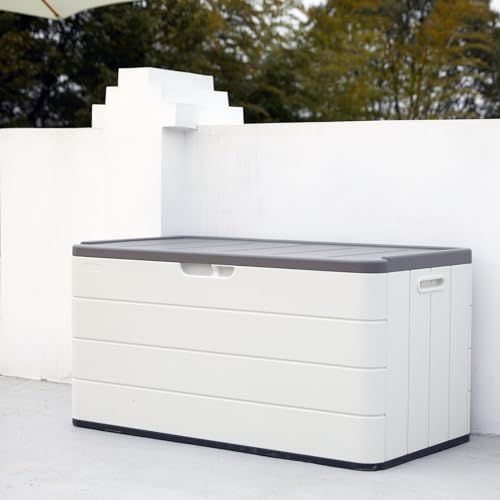 Mrosaa 110 Gallon Deck Box Waterproof,Double-Wall Resin Outdoor Storage Boxes...
