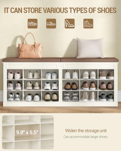 Hzuaneri Shoe Storage Bench with Cushion,18-Cubby Shoe Rack Bench