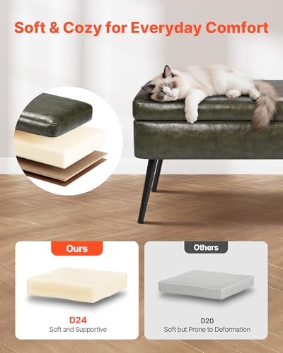 VEVOR Leather Storage Ottoman Bench, PU Leather Bench with Storage and Metal ...