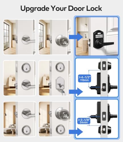 TEEHO TE019 Smart Keypad Door Lock with Handle for Front Door, Matte Black