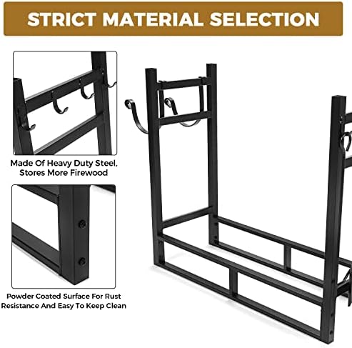 HECASA 33 Inch Firewood Rack w/Kindling Holder Include Shovel Poker Tongs Bru...