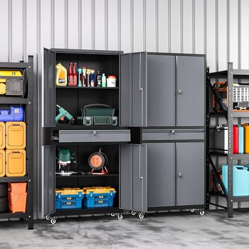 73" Metal Garage Storage Cabinet with Wheels, Rolling Tool Storage with ...
