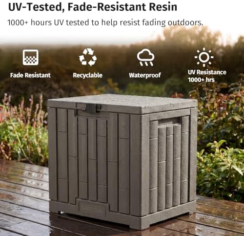 EAST OAK Outdoor Storage Box, 31 Gallon Deck Box, Waterproof Resin Storage Bi...