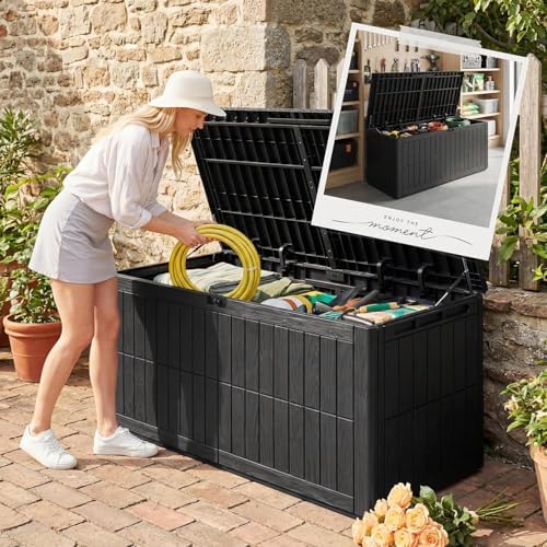 UDPATIO 120 Gallon Lockable Deck Box Outdoor Storage Box Waterproof Indoor Ou...