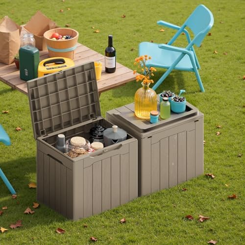 Devoko 30 Gallon Resin Deck Box 2 Pack Outdoor Indoor Waterproof Storage Box ...