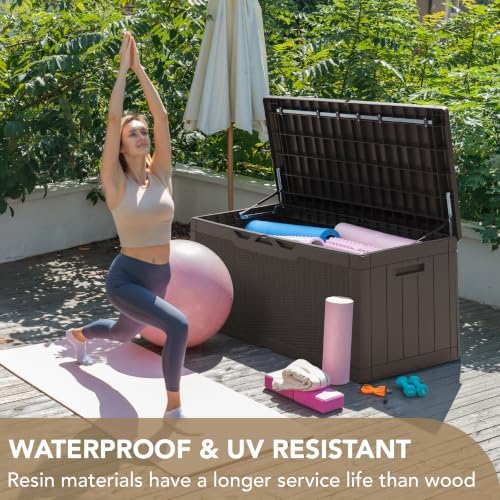 Devoko 100 Gallon Deck Box Waterproof Outdoor Storage Box with Cushion