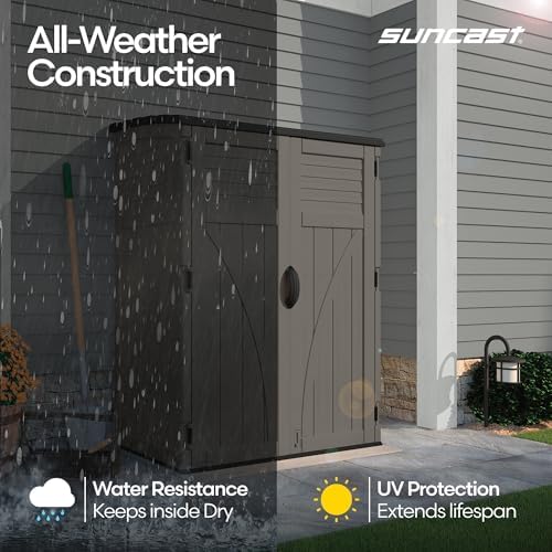 Suncast 54 Cu Ft Medium Vertical Storage Shed, Stoney, Made in USA