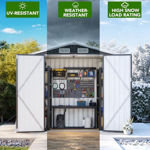MXV 6x4 FT Outdoor Metal Storage Shed, Lockable Galvanized Steel Tool House w...