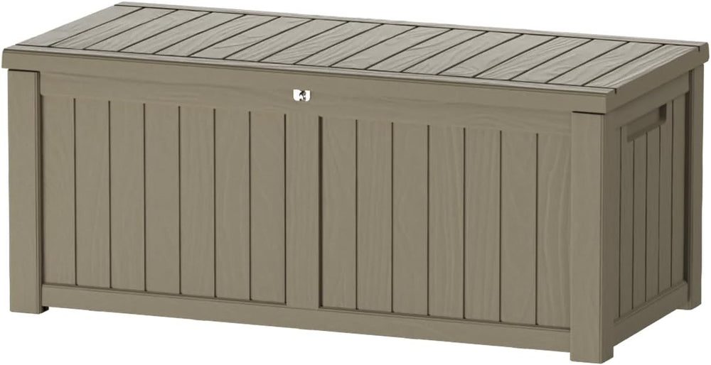 Outdoor Storage Box Waterproof, 150 Gallon Lockable Resin Deck Box Large, Pat...