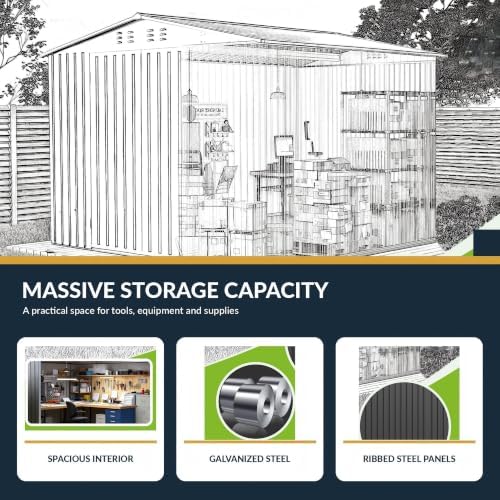 8x8 FT Outdoor Metal Storage Shed with Lockable Doors and Upgraded Frame,Gard...