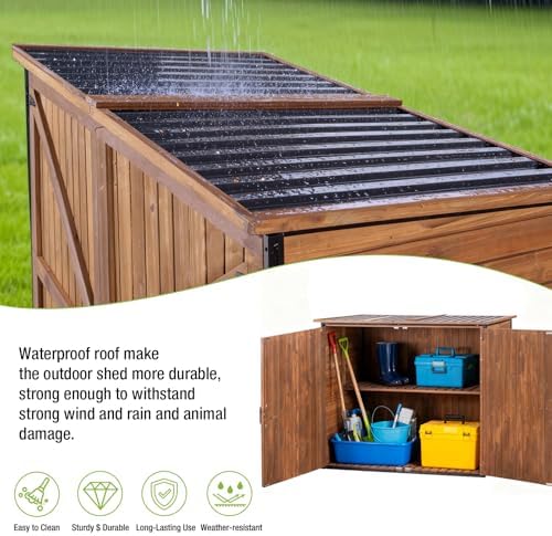Gutinneen Outdoor Storage Shed Cabinet with Strong Iron Frame Large Wooden Ga...