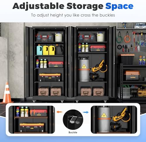 INTERGREAT Metal Storage Cabinet with Wheels, 72" Garage Storage Cabinet...