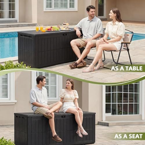 UDPATIO 120 Gallon Lockable Deck Box Outdoor Storage Box Waterproof Indoor Ou...