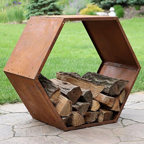 Sunnydaze Steel Outdoor Firewood Rack, 30” W, Hexagon, Bronze