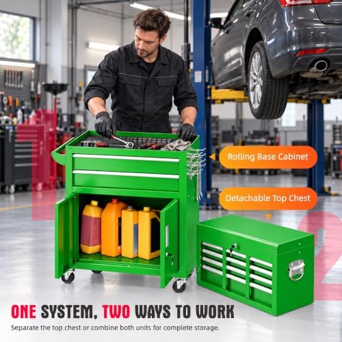 Bonusall 8 Drawer Rolling Tool Chest and Cabinet Combo,Heavy-Duty Metal Garag...