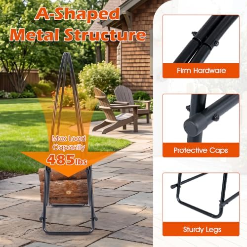 Goplus 45" Round Firewood Rack, Heavy-Duty Metal Log Holder (45 inch)